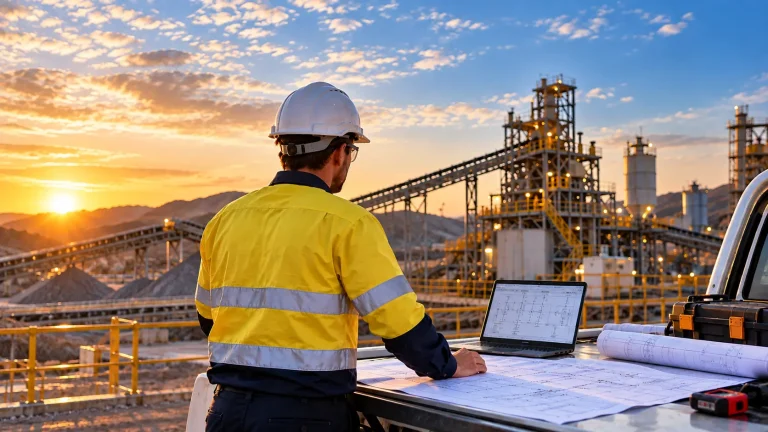 Electrical engineering consultant reviewing plans and power system designs at an industrial facility