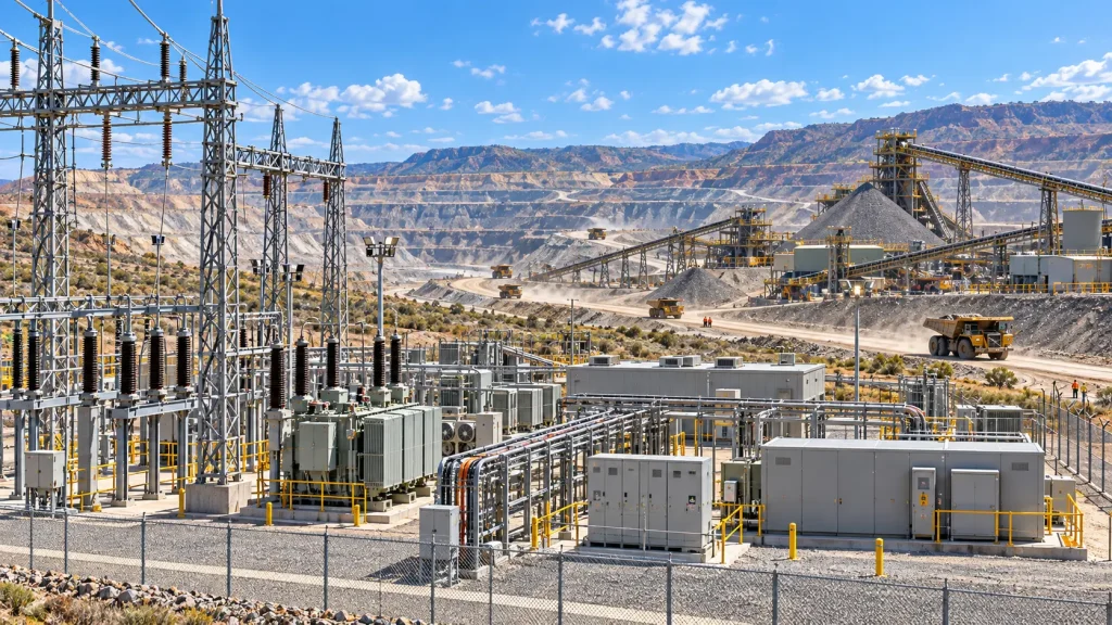 Electrical substation and mining infrastructure supporting electrical engineering operations in Queensland